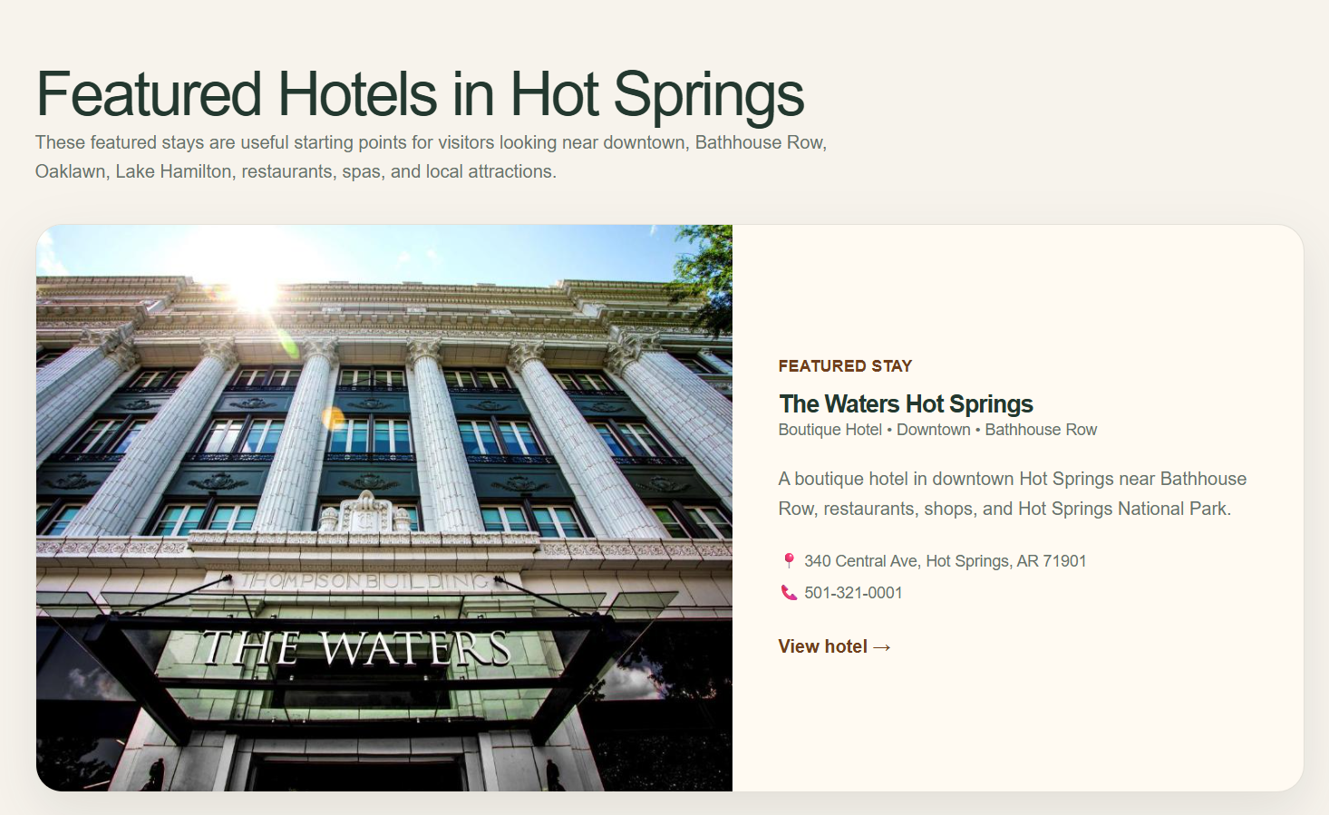 Featured hotel in Hot Springs